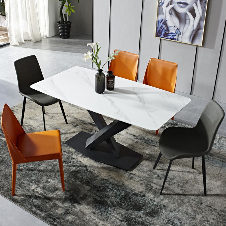 Dining Room Sets Contemporary with Sintered Stone Dining Table and Cushion Chairs