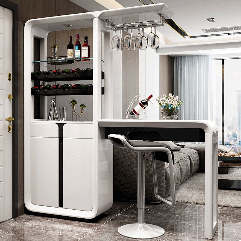 Mesa de barra laminada blanca glamorosa 39.3 "H Mesa de bistro con portavasos, solo mesa