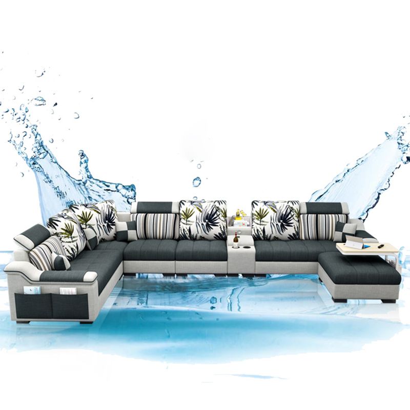 Sloped Arms Pillowed Back Cushions Sectionals Sofas for Living Room