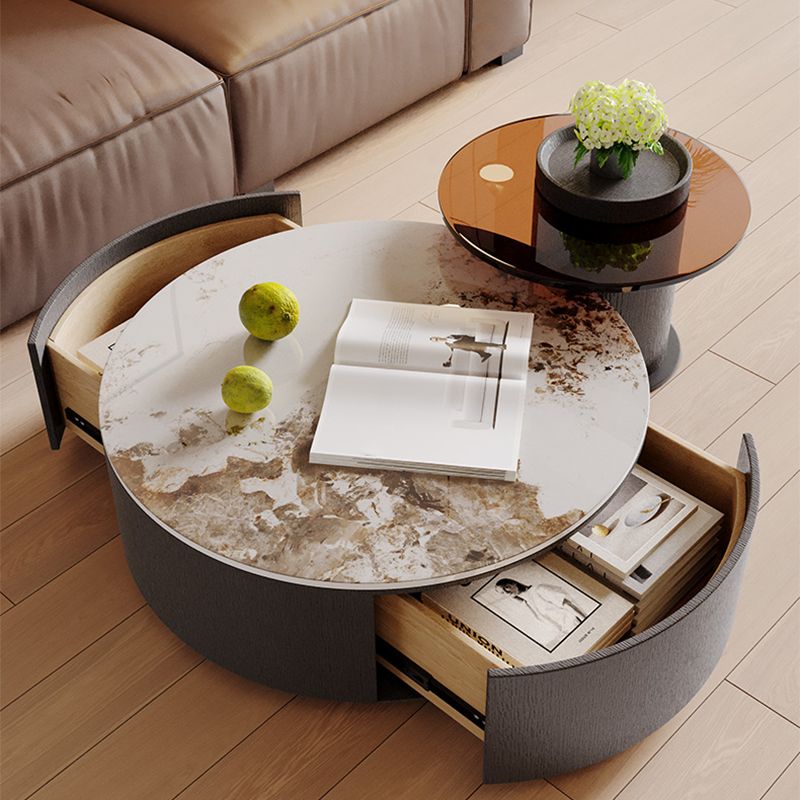 Slate Nesting Coffee Table Set Pedestal Cocktail Table with Drawers