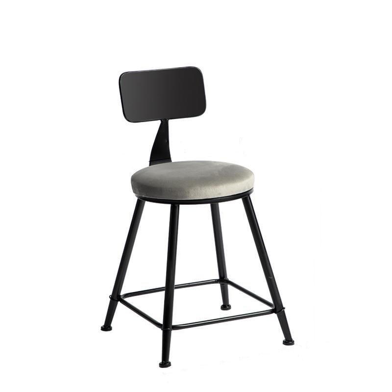Modern Armless Backrest Counter Stool Iron Bar Stool with Velvet Cushion for Bar