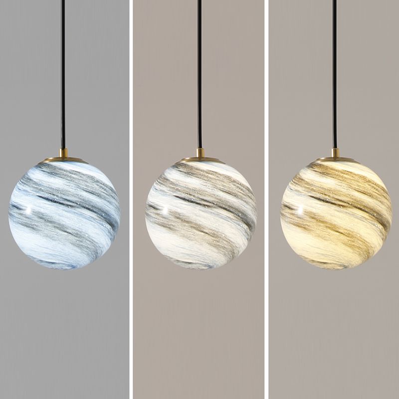 Stained Glass Planet Hanging Lamp Minimalist 1-Light Down Lighting Pendant for Bedroom