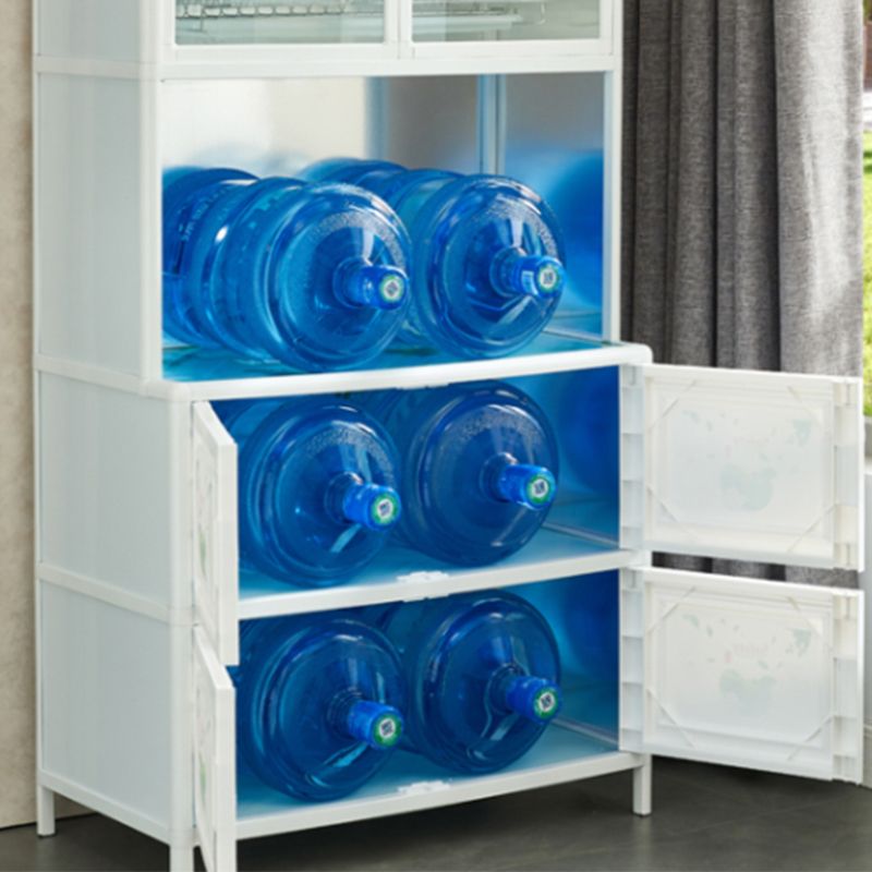 Living Room Tempered Glass Buffet Server Aluminum Frame Modern Style Kitchen Server