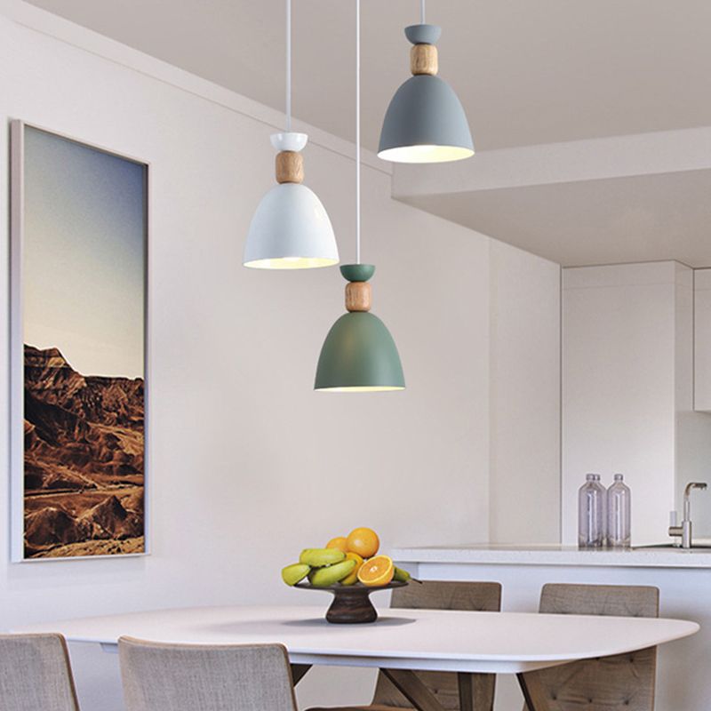 Iron Glass Chandelier Modern Simple Macaroon Style 1 Light in White for Dining Room or Bedroom