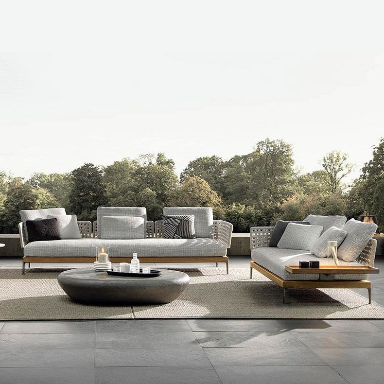 Tropical Patio Sofa Fade Resistant Metal Outdoor Patio Sofa with Cushions