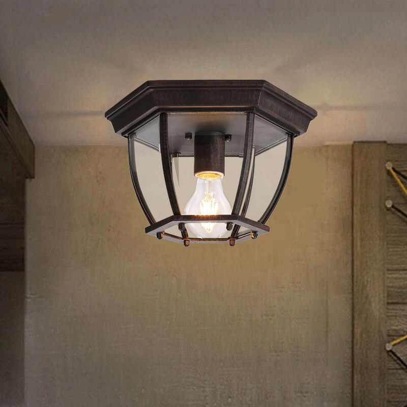 1 Glühbirne Bündig Light Traditionär Klar Glas Deckenbefestigung in Rust für Balkon