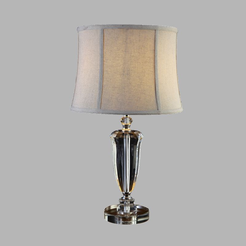 1 Light Bedroom Crystal Table Lamp Countryside Cream Gray Nightstand Light with Drum Fabric Shade