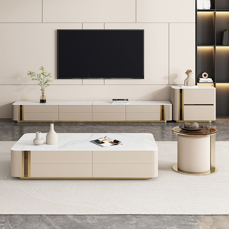 Slate Rectangular Coffee Table White Coffee Table Set with Drawer
