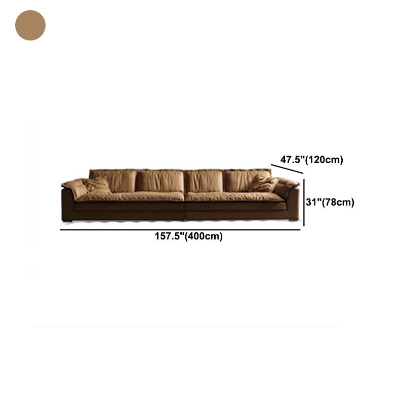 Brown Pillow Top Sofa & Chaise Faux Leather Loose Back Sofa - 30.7" H