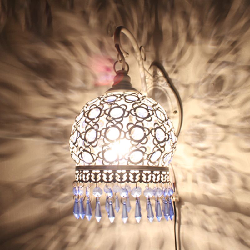 Traditional Dome Wall Sconce Lamp 1 Bulb Metal Wall Mount Light in White/Pink/Orange for Living Room
