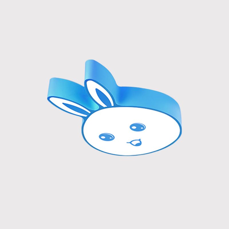 Pink/Yellow/Blue Rabbit Head Lighting Fixture Kids Metallic Flushmount Ceiling Lamp with Acrylic Shade