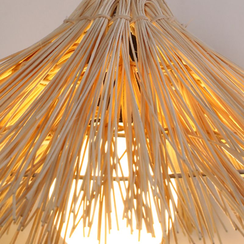 Asia Bamboo Down Pendant Hat Dining Room Hanging Ceiling Light with 1 Light