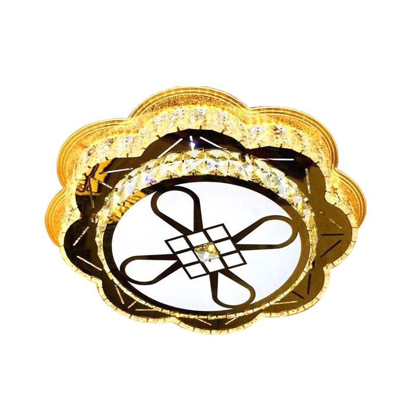 19.5"/23.5" Wide Modern Floral Flushmount Faceted Clear Glass LED Drawing Room Ceiling Flush in Chrome