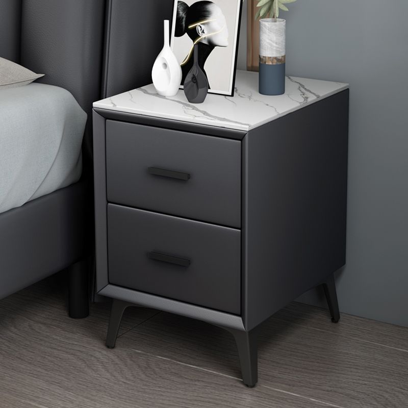 Modern Slate Top Night Table Bedroom 2 Drawers Night Stand with Legs