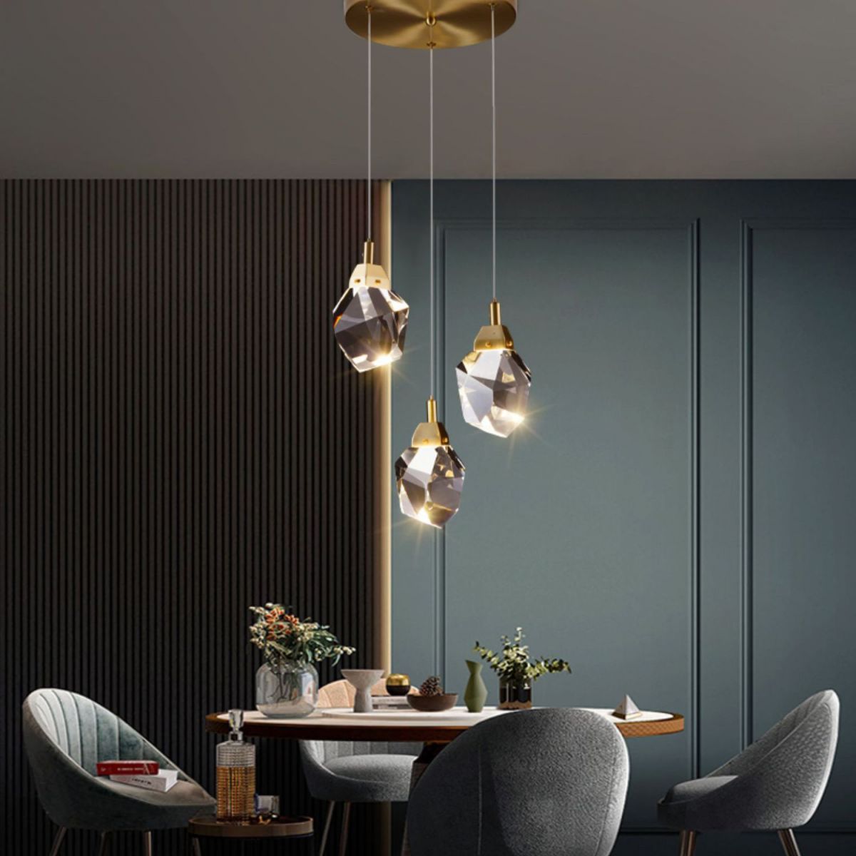 Postmoderne Einfachheit Geometrisch hängende Deckenleuchte Kristall -Aufhängung Anhänger Licht für das Restaurant