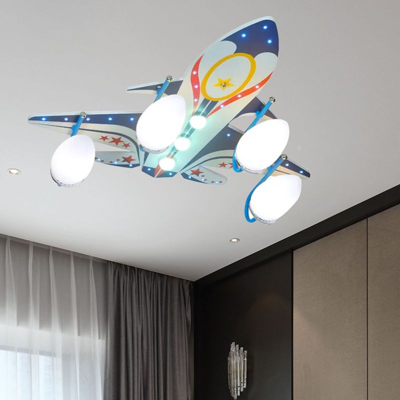 Cartoon Flush Mount Ceiling Light Airplane 4 Bulbs Metal Ceiling Light Fixture for Bedroom