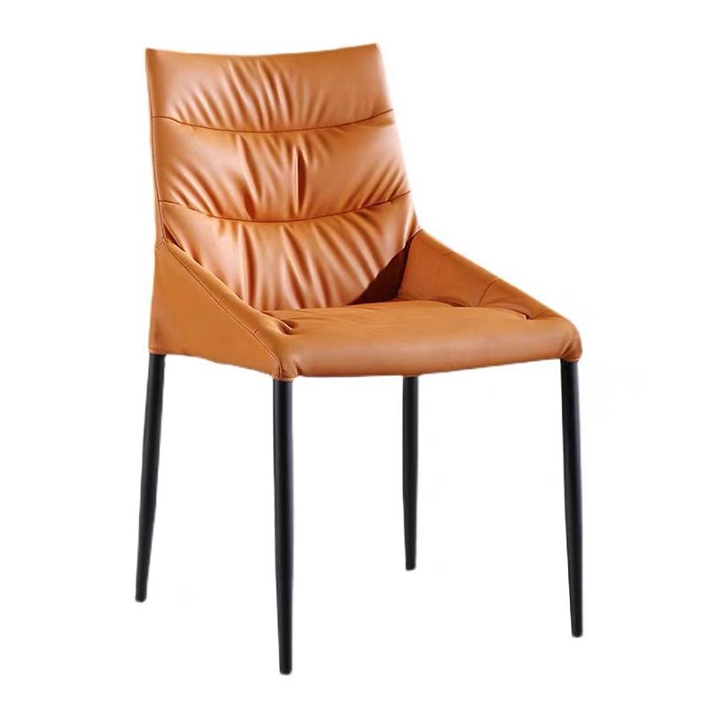 Contemporary Sloped Arm Chair Matte Finish Leather Curved Parsons Chair