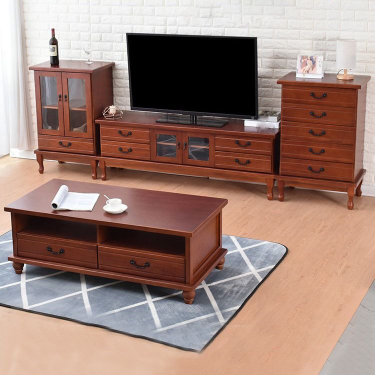 Traditional Enclosed Storage TV Stand Wooden TV Cabinet with Splayed Wooden Legs