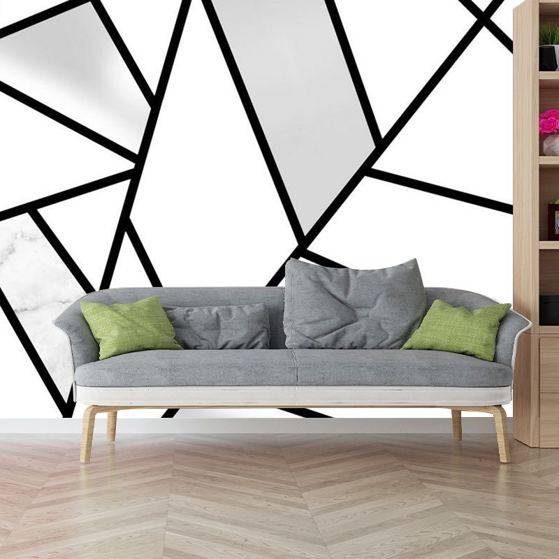 Geometry Line Art Wall Mural Decal Minimalist Non-Woven Cloth Wall Decor in Black-White