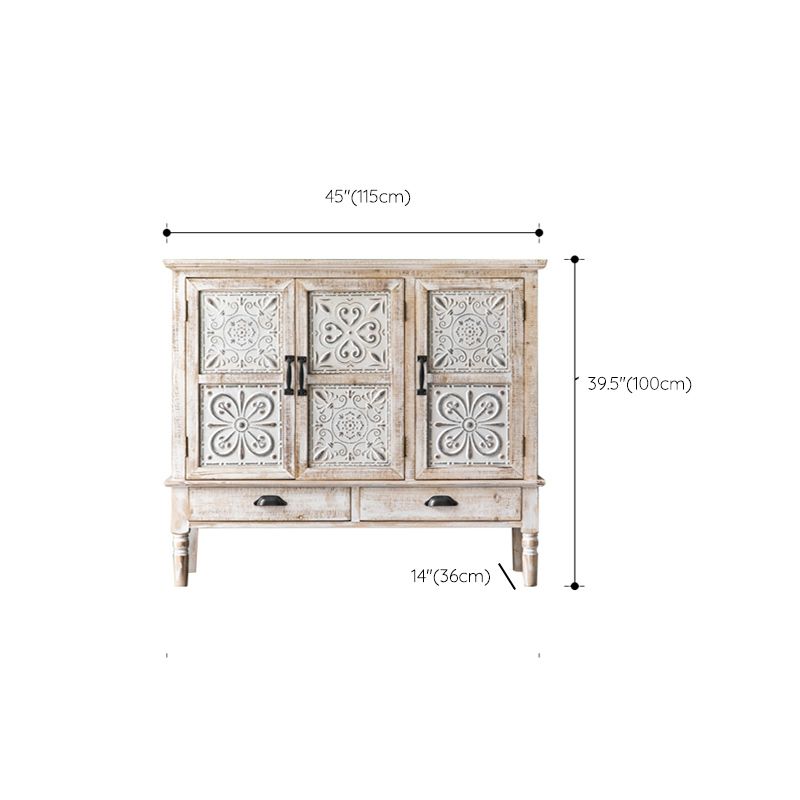 Industrial Rectangle Accent Cabinet Distressed Finish Fretwork Accent Cabinet
