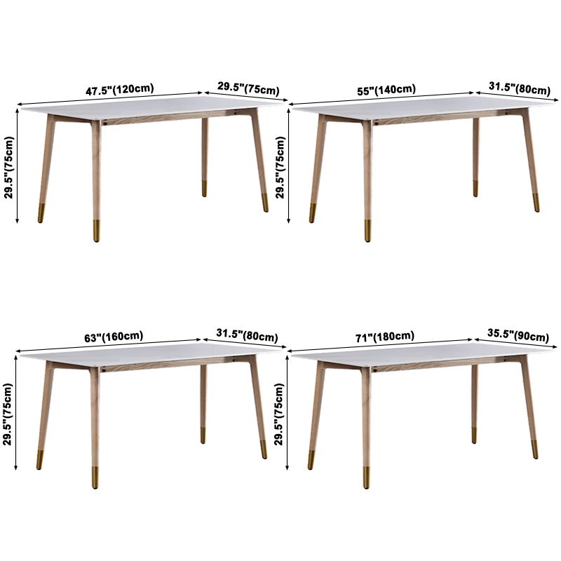 Mesa de comedor rectangular moderna de piedra sinterizada, mesa superior de piedra blanca con 4 patas de madera