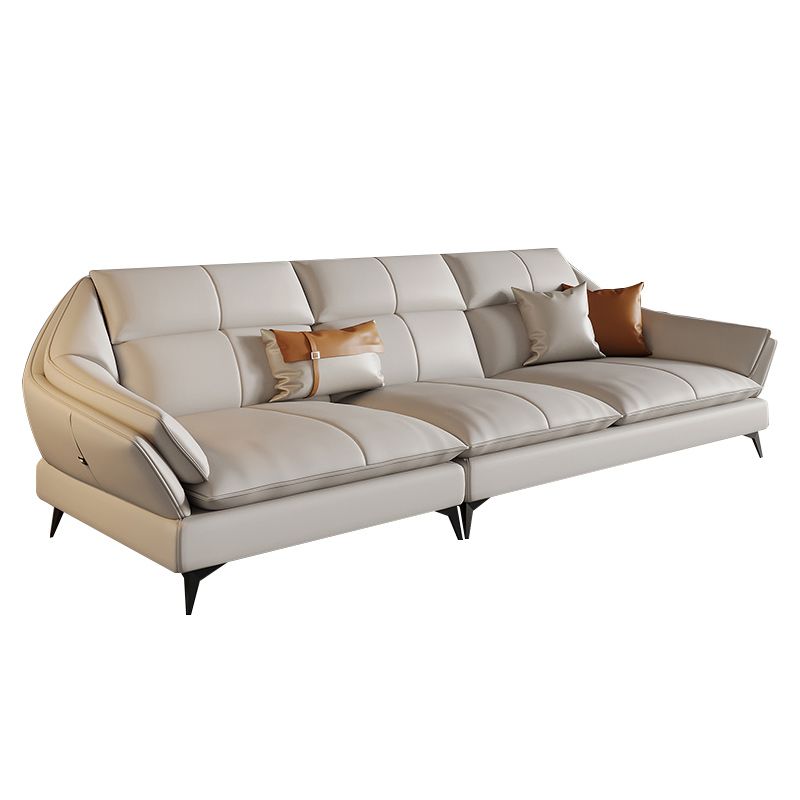 Scandinavian Sectional Sofa Pillowed Back Cushions White Leather Sectional