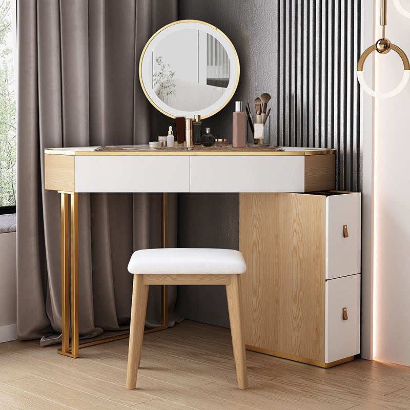 4-Drawers Mirrored Dressing Table Glass Top Make-up Vanity Stool Set