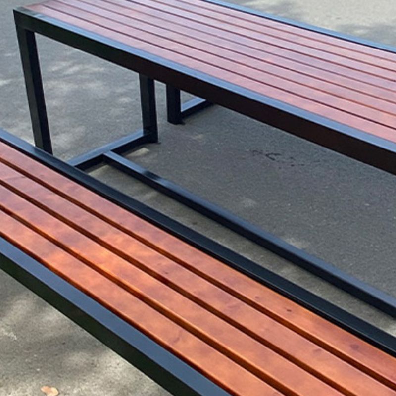 Industrial Style Patio Table Outdoor Rectangular Metal and Wood Dining Table
