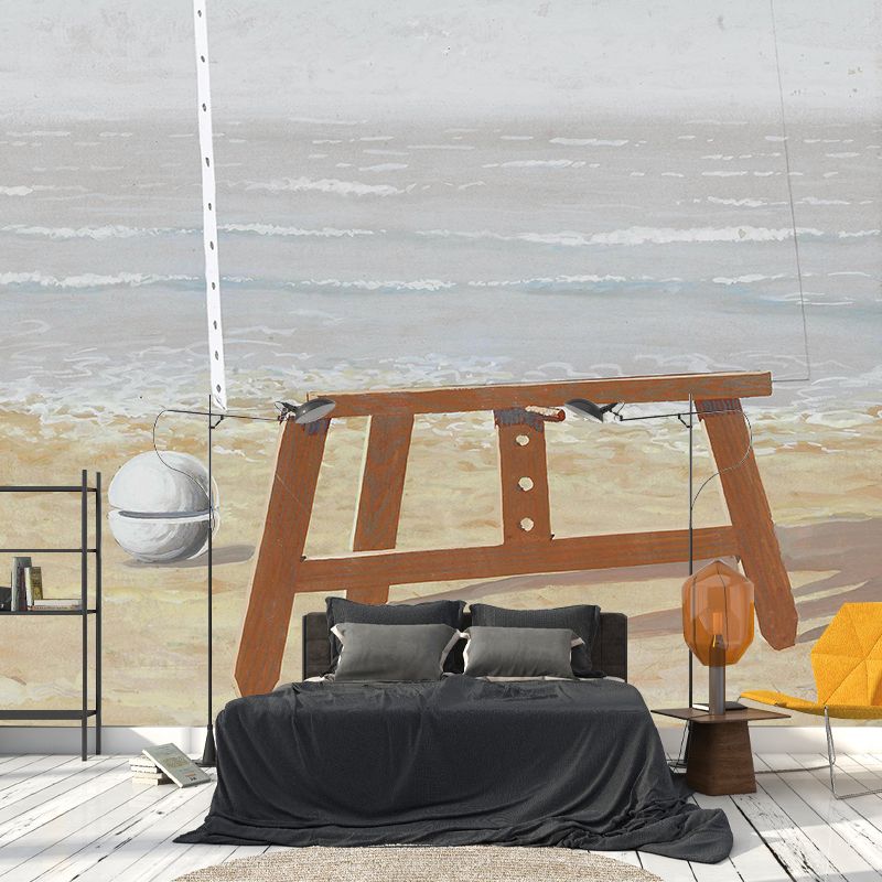 Surreal the Fair Captive Mural Decal in Grey-Yellow Living Room Wall Covering, Custom-Printed