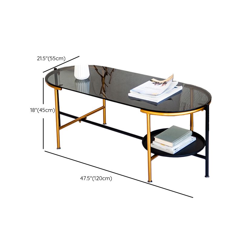 Modernism Elliptical Glass Top Coffee Cocktail Table with Shelf