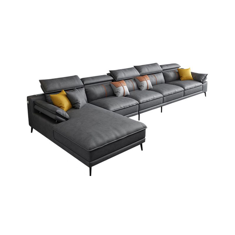 Grey Modern Adjustable Sofa & Chaise Pillow Top Arm Sectional