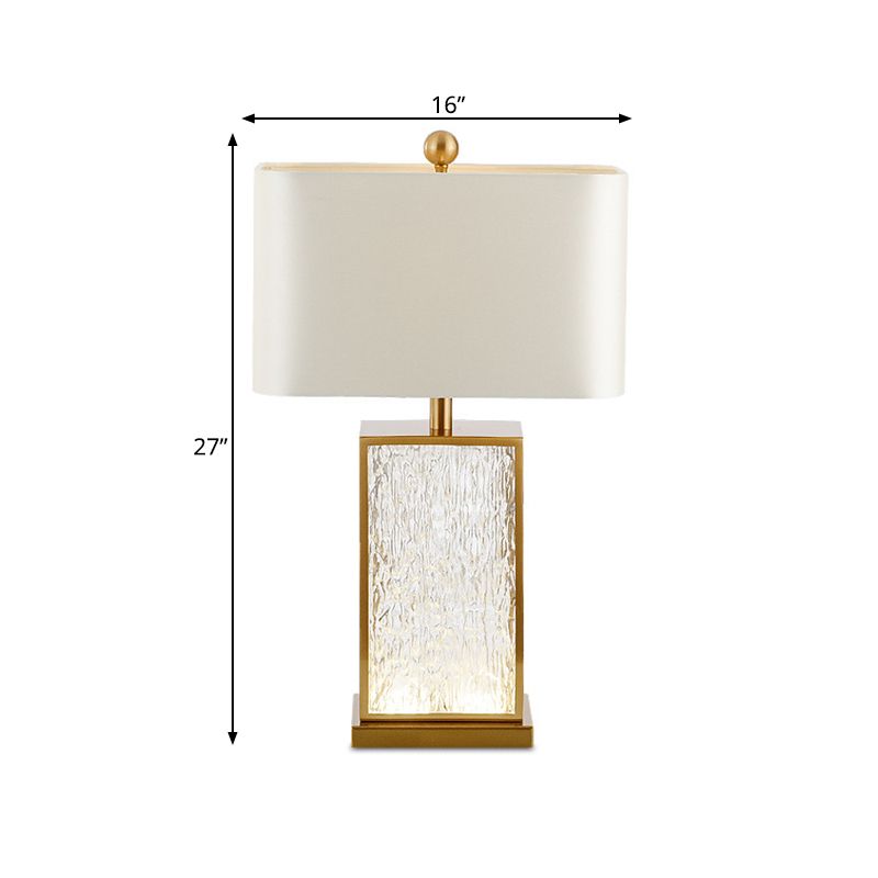 Lampada da tavolo rettangolare con smalto colorato Lampada da comodino contemporanea in tessuto bianco a 1 luce