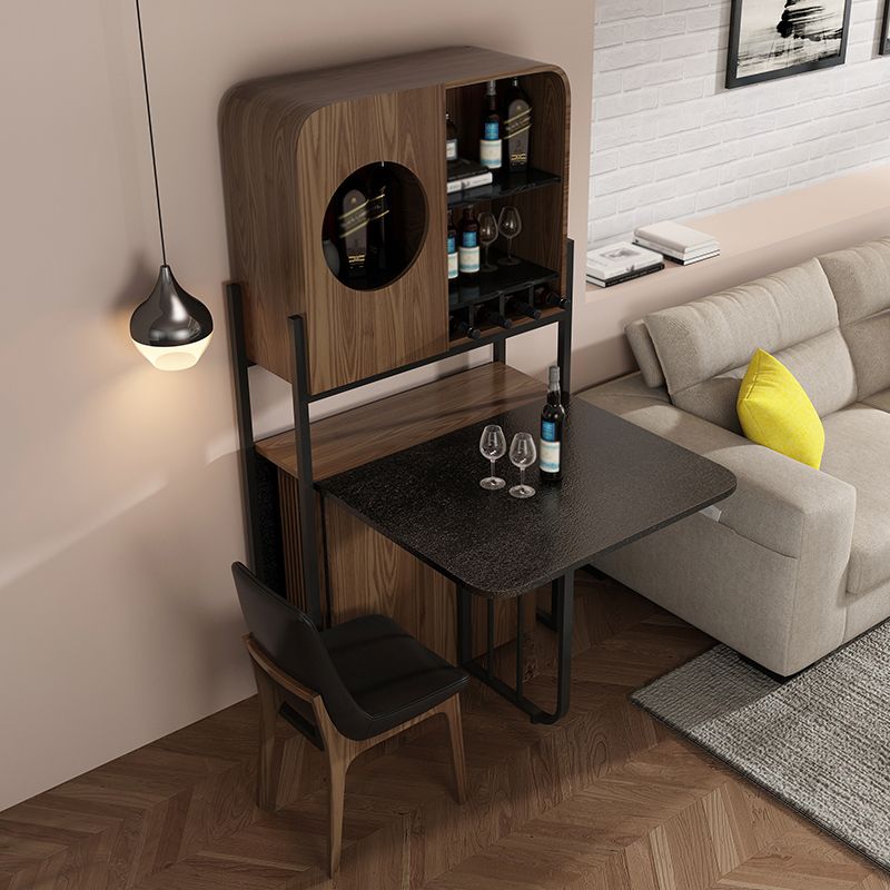 Folding Rectangle Dining Table Wood Frame Dining Table with Storage Pedestal