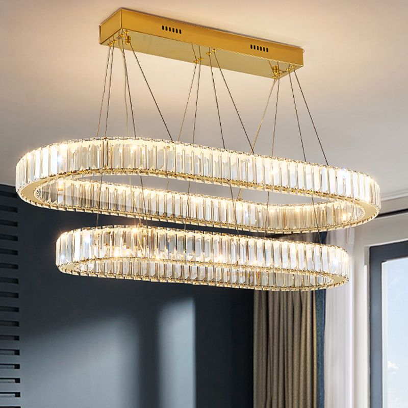 Crystal LED Island Light Fixture Contemporary Gold Suspension Lamp for Dining Room