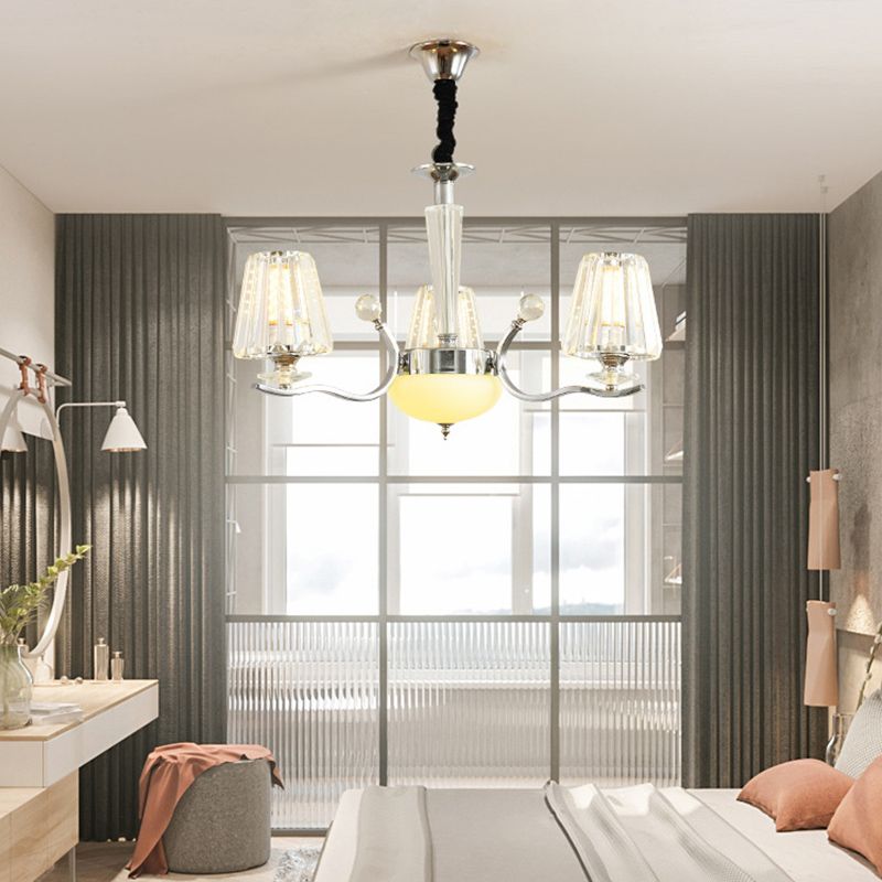 Transparent Ribbed Crystal Chandelier Light Modernism Multi Lights Dining Room Suspension Pendant Light with Sliver Twisted Arm