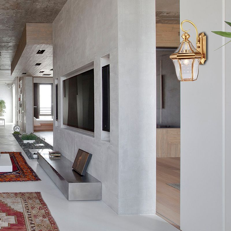 Metal Gold Wall Sconce Lighting Lantern 1-Light Traditional Wall Light Fixture for Living Room