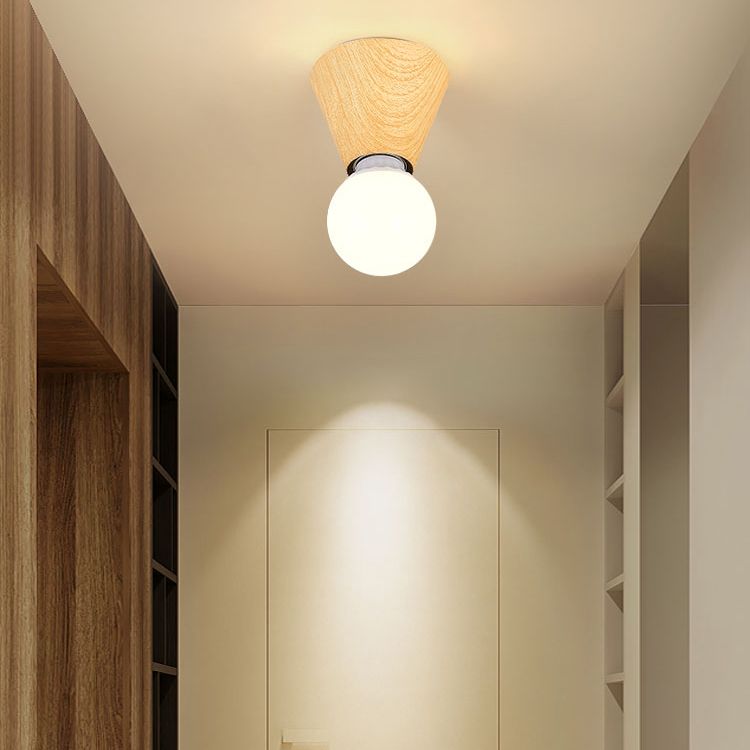Modern 1 - Light Flush Lighting Solid Wood and Iron Ceiling Mount