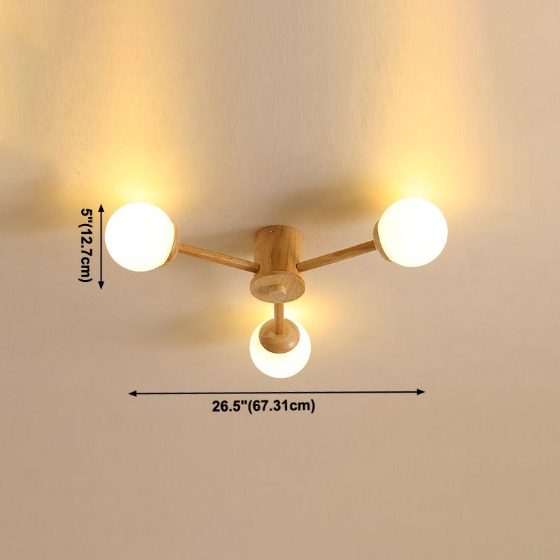Globe Glass Semi Flush Mount in Modern Simplicity Wooden Indoor Ceiling Fixture