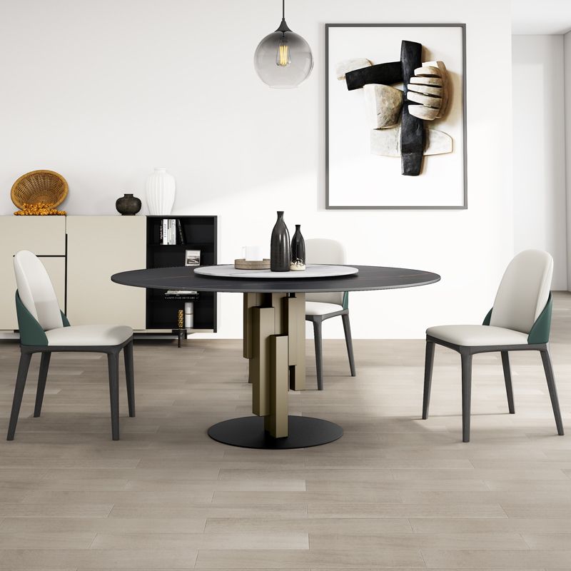 Contemporary Round Dining Table Sintered Stone Top Pedestal Table