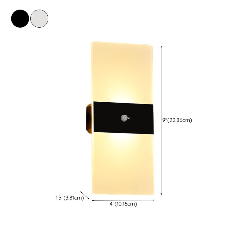 LED Modern Metal Wall Sconce Rectangle Shape Wall Lamp with Acrylic Shade for Courtyard