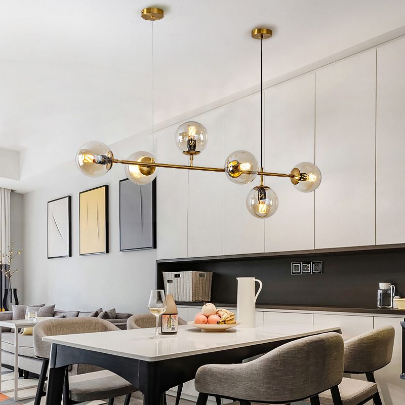 Multi Lights Island Light Modern Island Hanging Light with Glass Shade for Dining Room