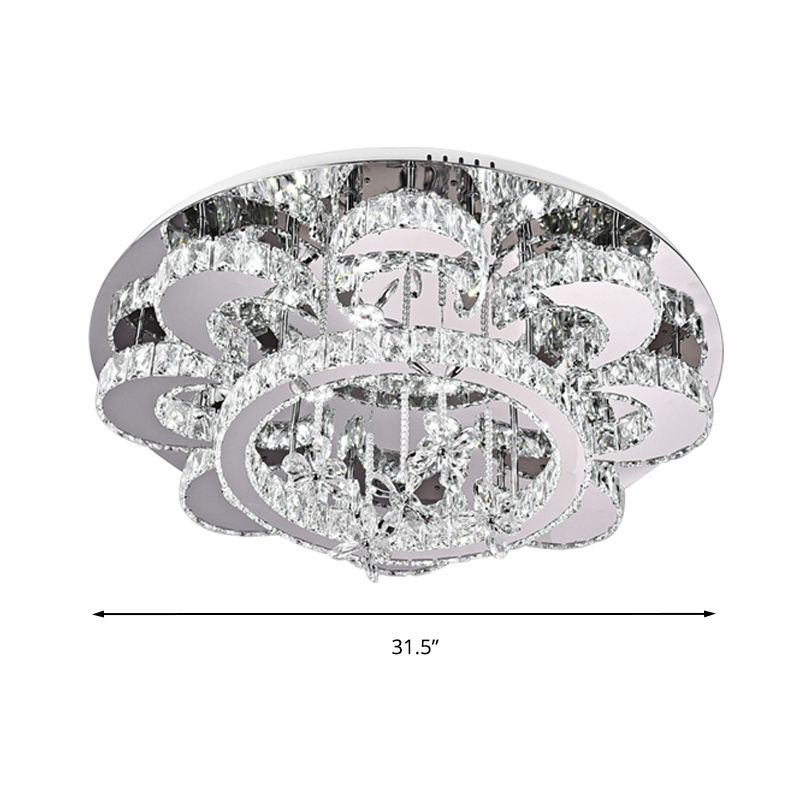 Plafonnier LED encastré de style moderne en cristal de type floral, éclairage encastré en chrome pour le salon, 23,5"/31,5" de large