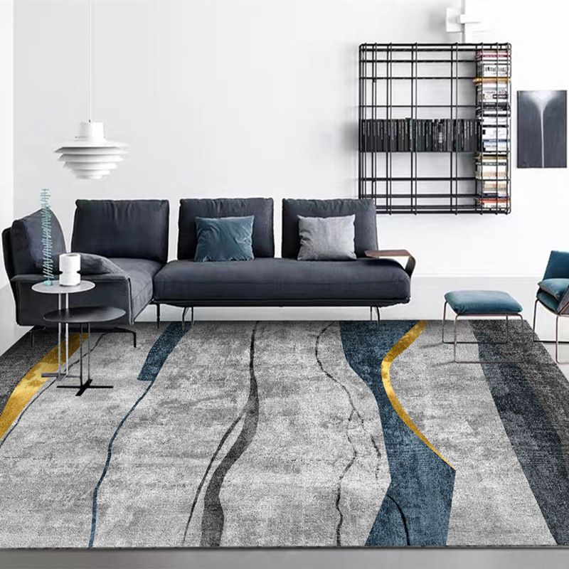 Gorgeous Living Room Carpet Gray Polyster Trendy Area Rug Non-Slip Backing Indoor Rug