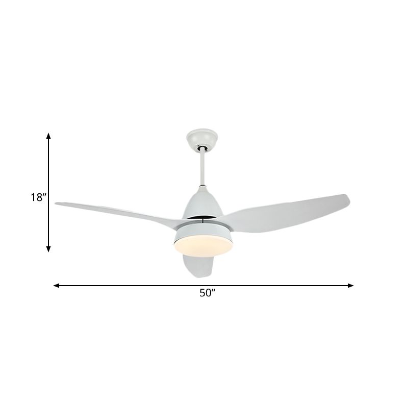 Luce da ventola a LED da 50 "W in stile moderno soggiorno semi-floscello Luce a soffitto con cerchio Acrilico in bianco in bianco, 3 lame