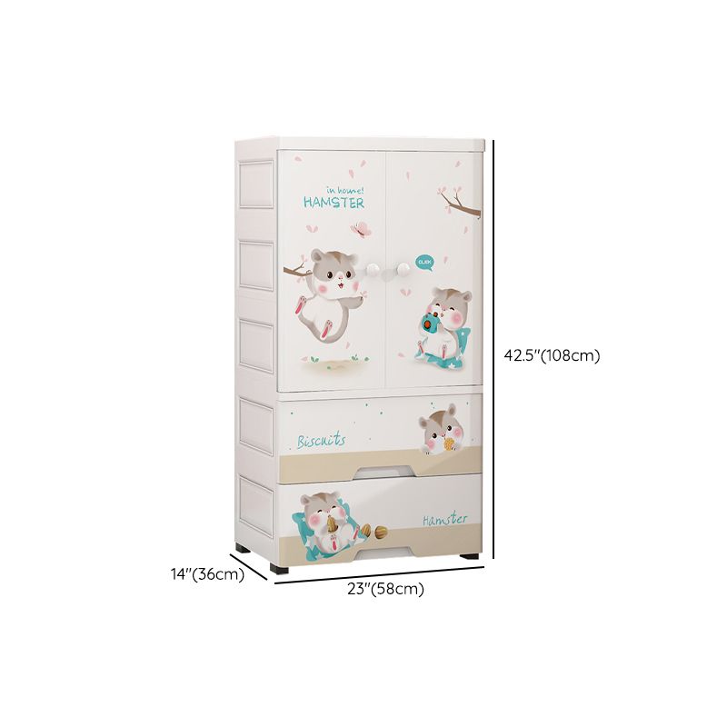 White Plastic Coat Locker Glossy Animal Print 2-Door Kids Closet