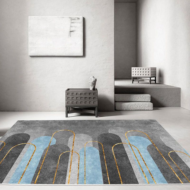 Blue Gray Modern Rug Polyester Print Indoor Rug Washable Rug for Living Room