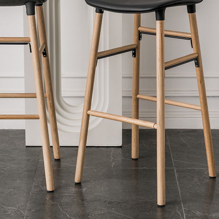 Faux Leather Counter Stool Modern Style Low Back Barstool with Solid Wood Legs