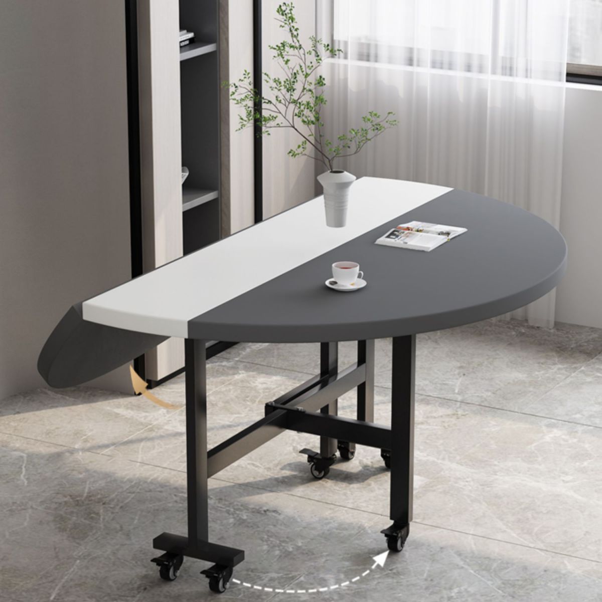 Contemporary Round Wooden Dining Table with Double Drop Leaf