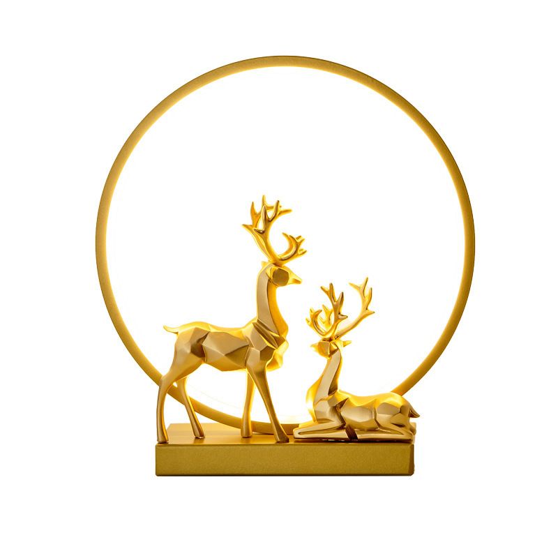 Nordic Ring Shaped Table Light Bedroom LED Night Stand Lamp with Decorative Deers