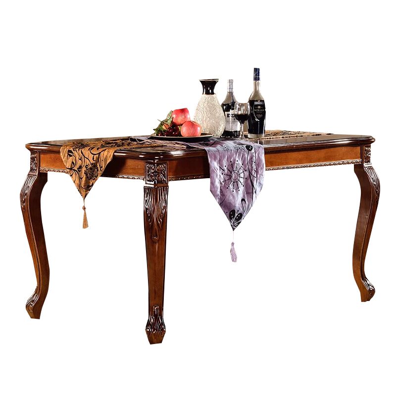 Rechthoek vorm retro moderne eettafel houten kleur vaste tafel met massief hout